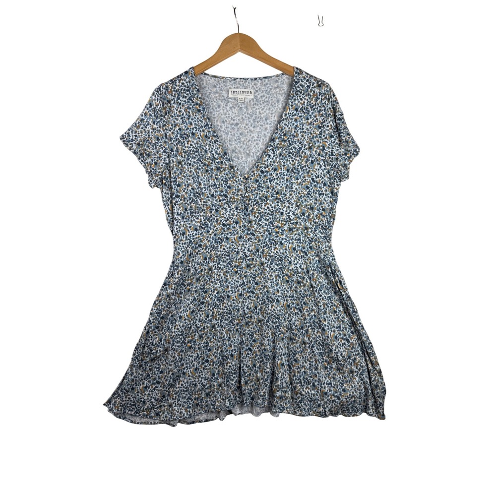 Idyllwind Disty Floral Boho V-neck Mini Dress size XL Blue